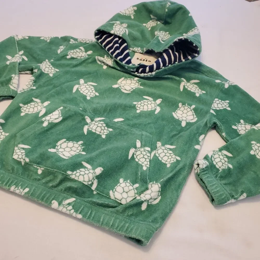 Mini Boden Kids Sz 7/8 Green Sea Turtles Terry Cloth Hoodie Swim Cover Up